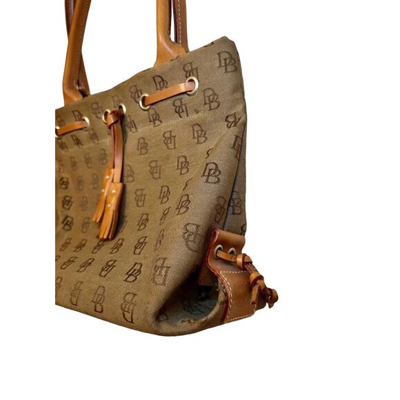 Dooney & Bourke Bag Small Tulip Tassel Taupe and Brown Canvas Leather Tote - Picture 5 of 7